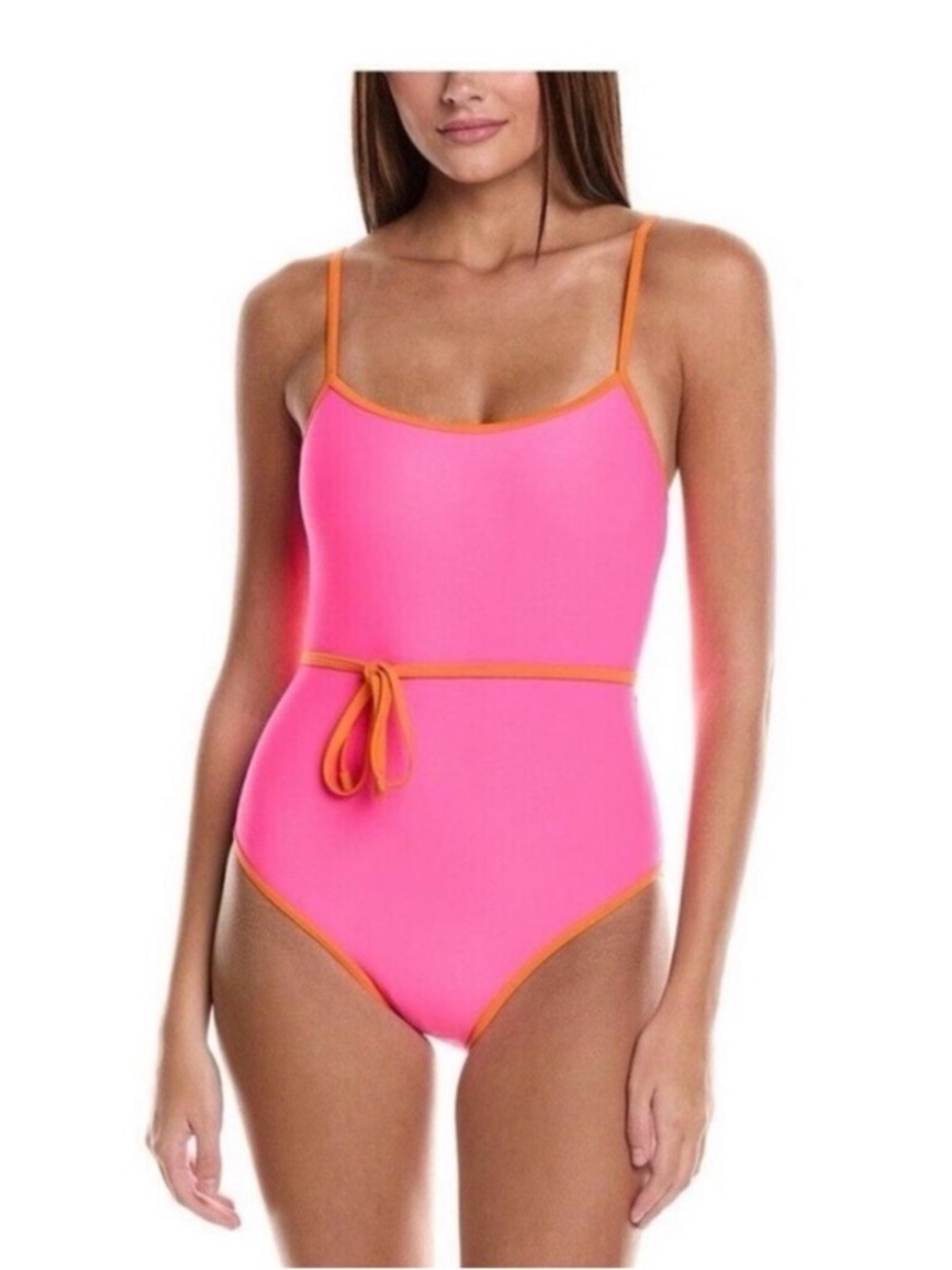Neon Pink One-Piece Swimsuit with Orange Trim